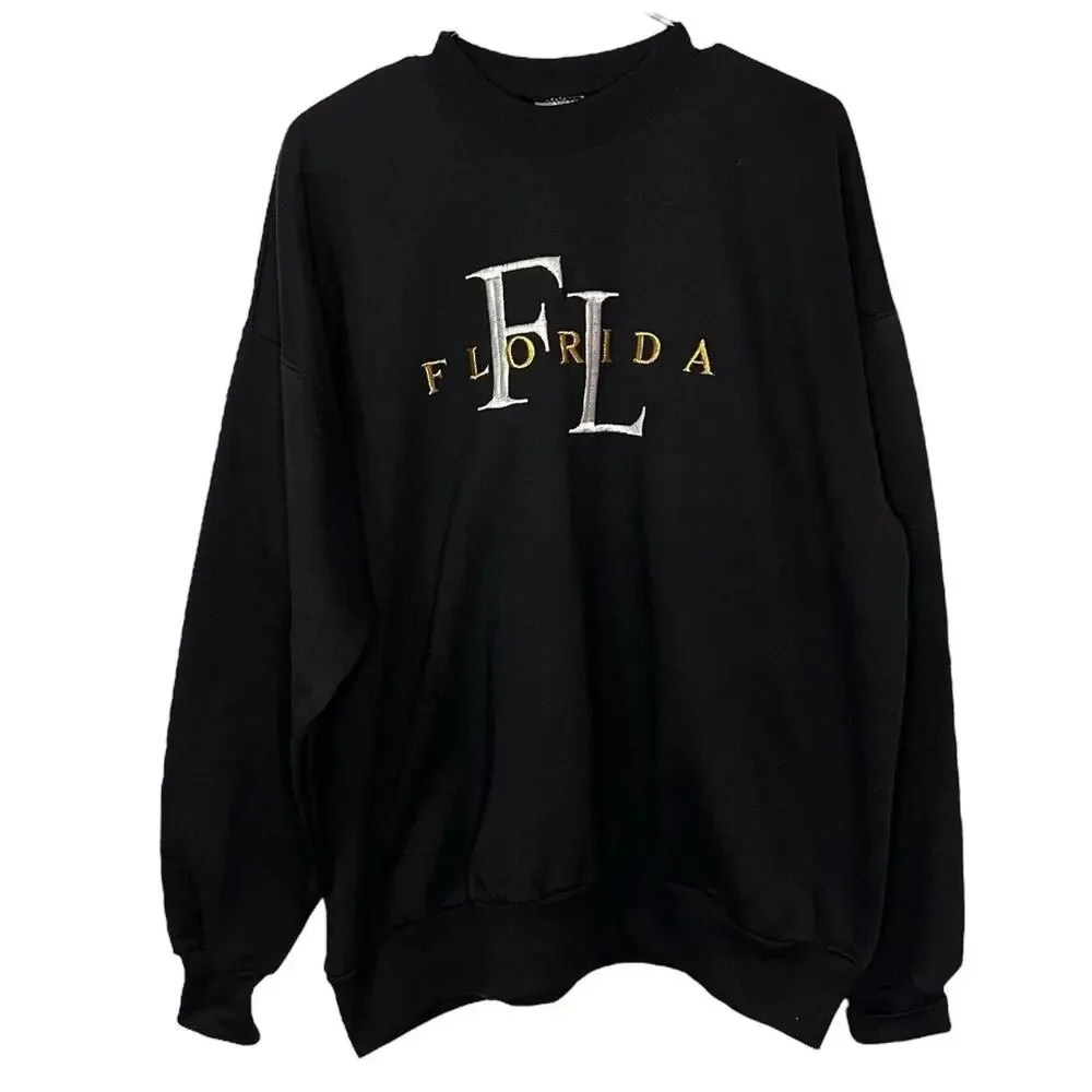 Hanes Sweater XL Vintage Florida Spellout Embroidered State Location Crewneck